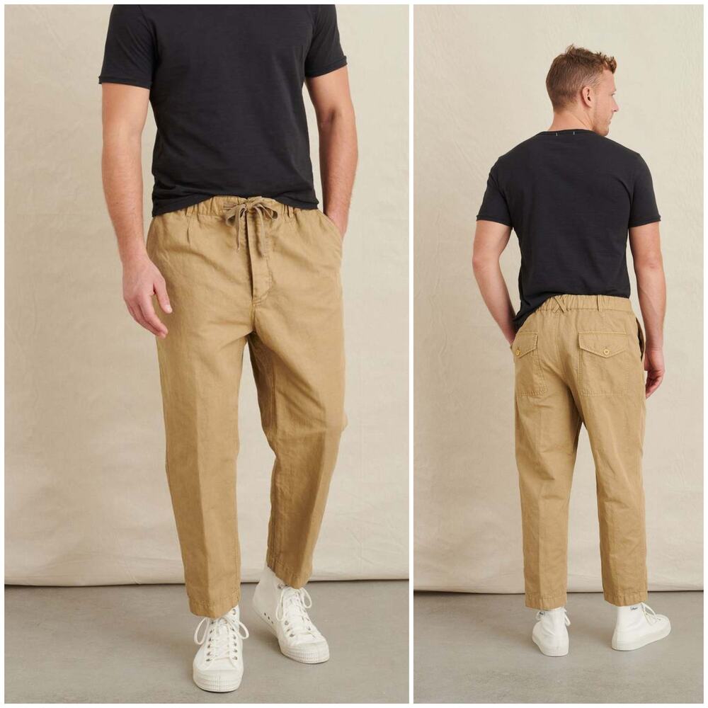 ALEX MILL Men's Cotton Linen Pull on Pant drawstring in Vintage Khaki XS
